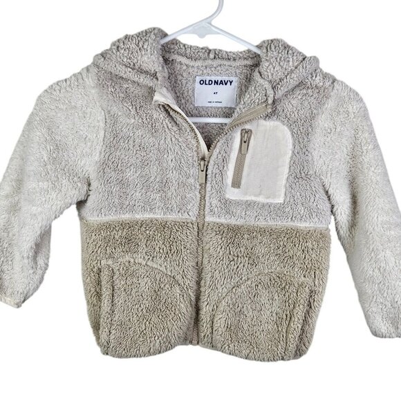 Old Navy Neutral Beige Tan Fleece Sherpa Zip Hoodie Toddler Size 4T - Picture 9 of 9